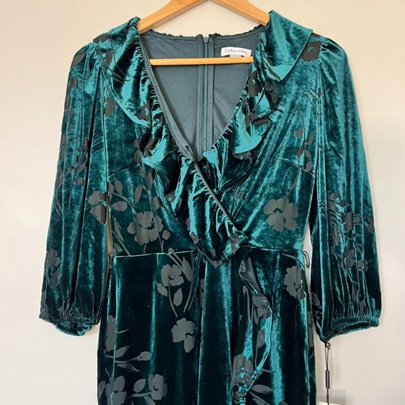 Velvet Burnout Floral Ruffled Dress - Picture 8 of 9